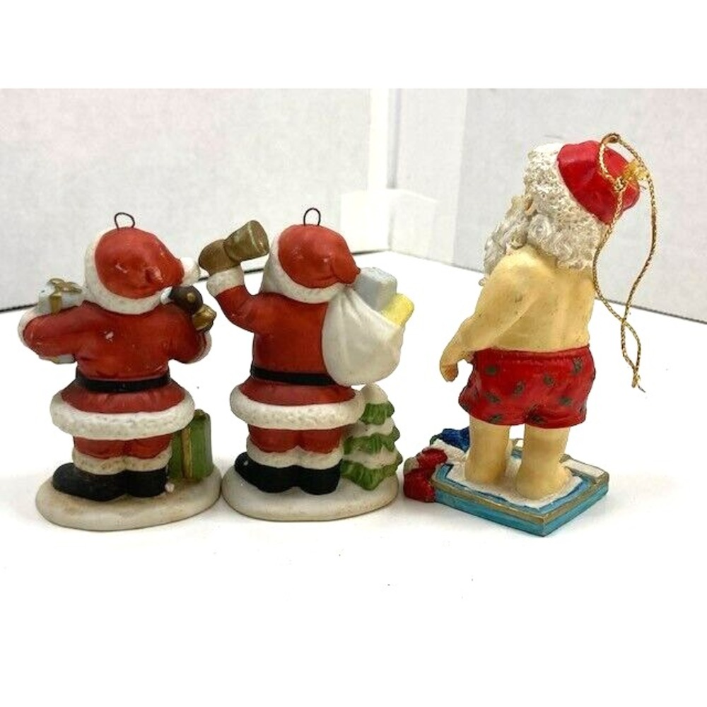 Lot‎ Of 3 Vintage Ceramic Santa Claus Ornaments Made In Japan Santa Bathing Suit - Picture 2 of 8